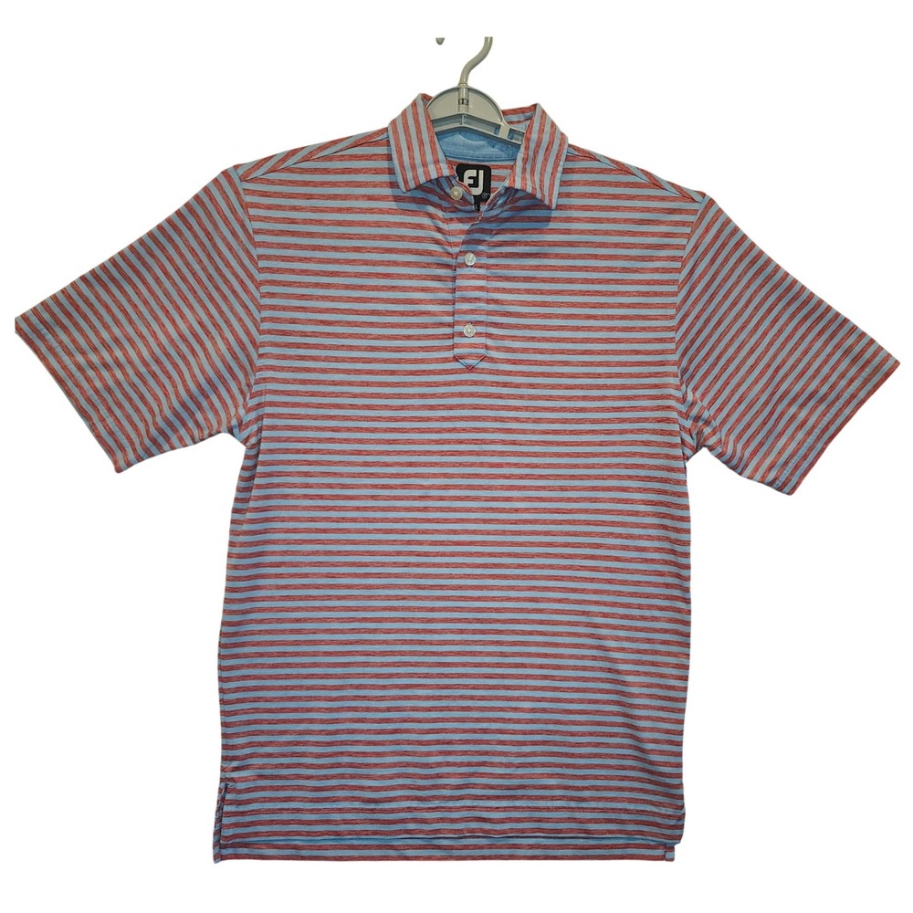 FootJoy Mens Golf Polo Shirt‎ Small Blue Red Striped Short Sleeve Stretch FJ